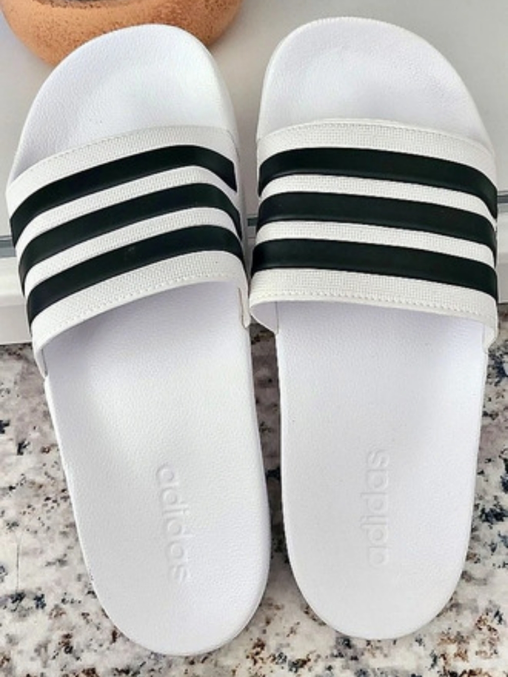 Adidas Adilette Slides White/Black Stripes Size 10